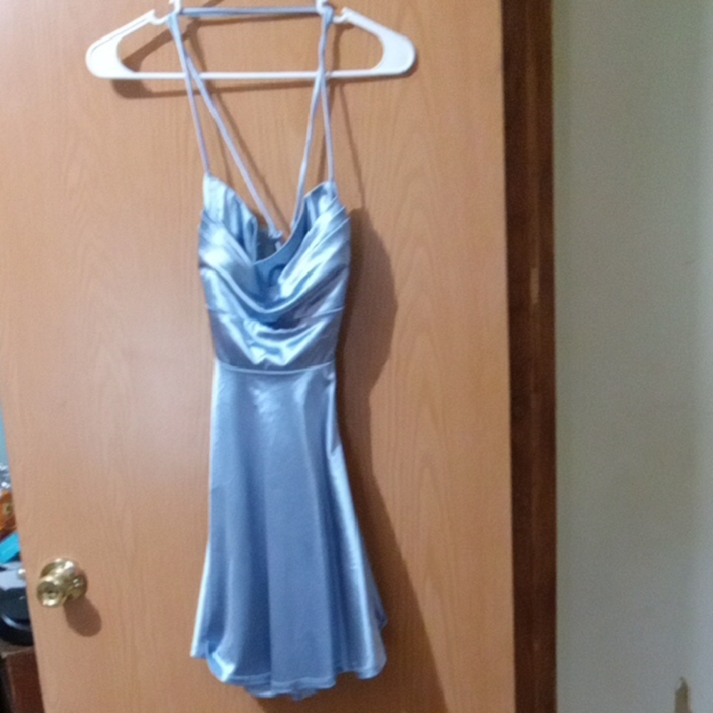 Windsor Baby Blue Satin Homecoming Dress